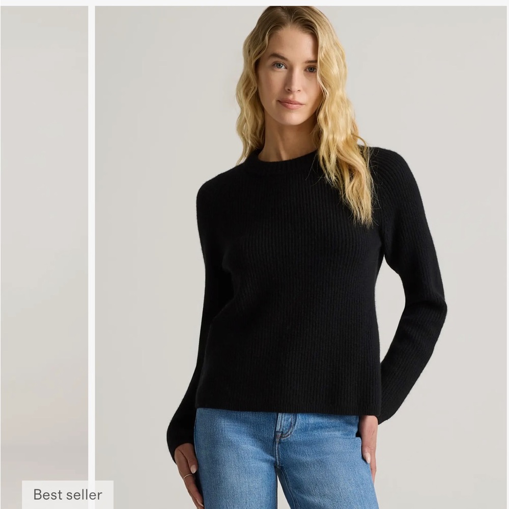 Quince Women's Classic Black Crew Neck Sweater 100% mongolian cashmere - Picture 4 of 7